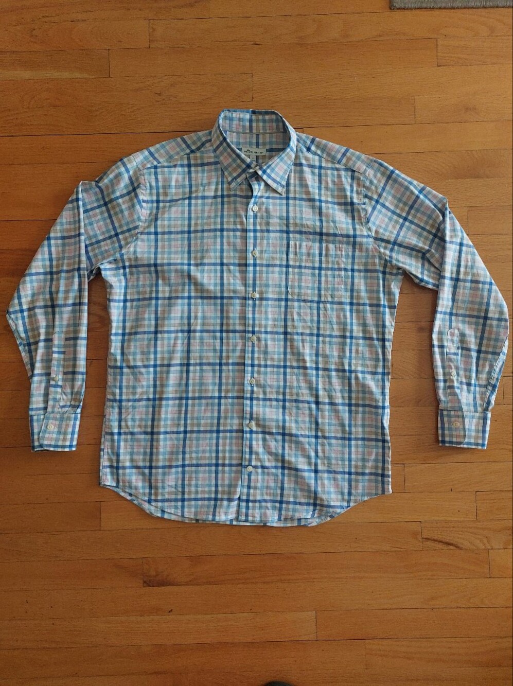 Peter Millar Blue, White & Pink Plaid Button-Down Shirt